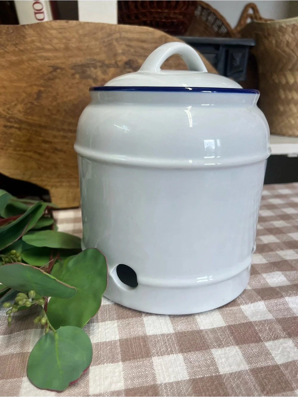 Onion canister world market storage blue white ceramic